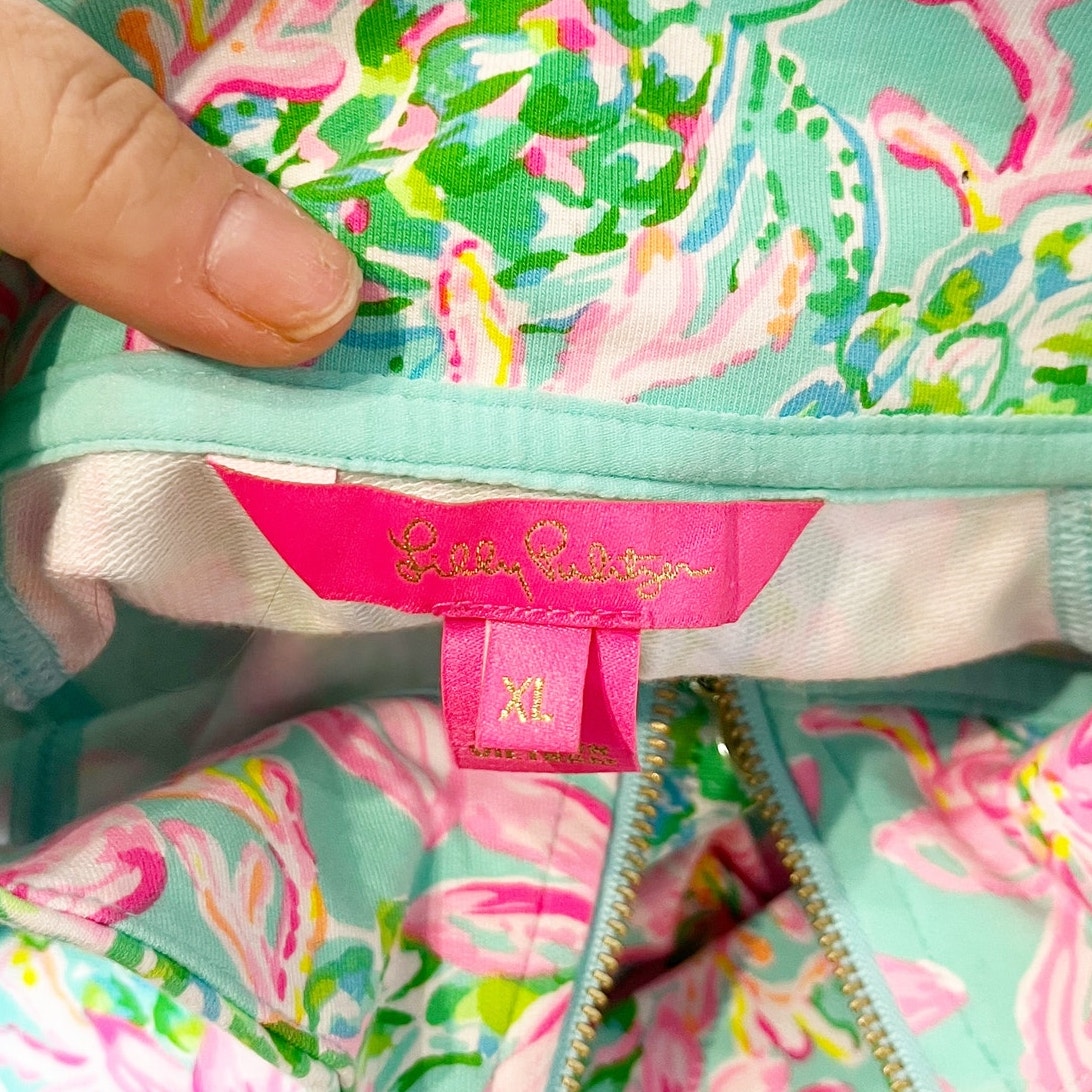 Lilly Pulitzer UPF 50+ Skipper Popover Floral Pullover Sweatshirt Surf Blue XL