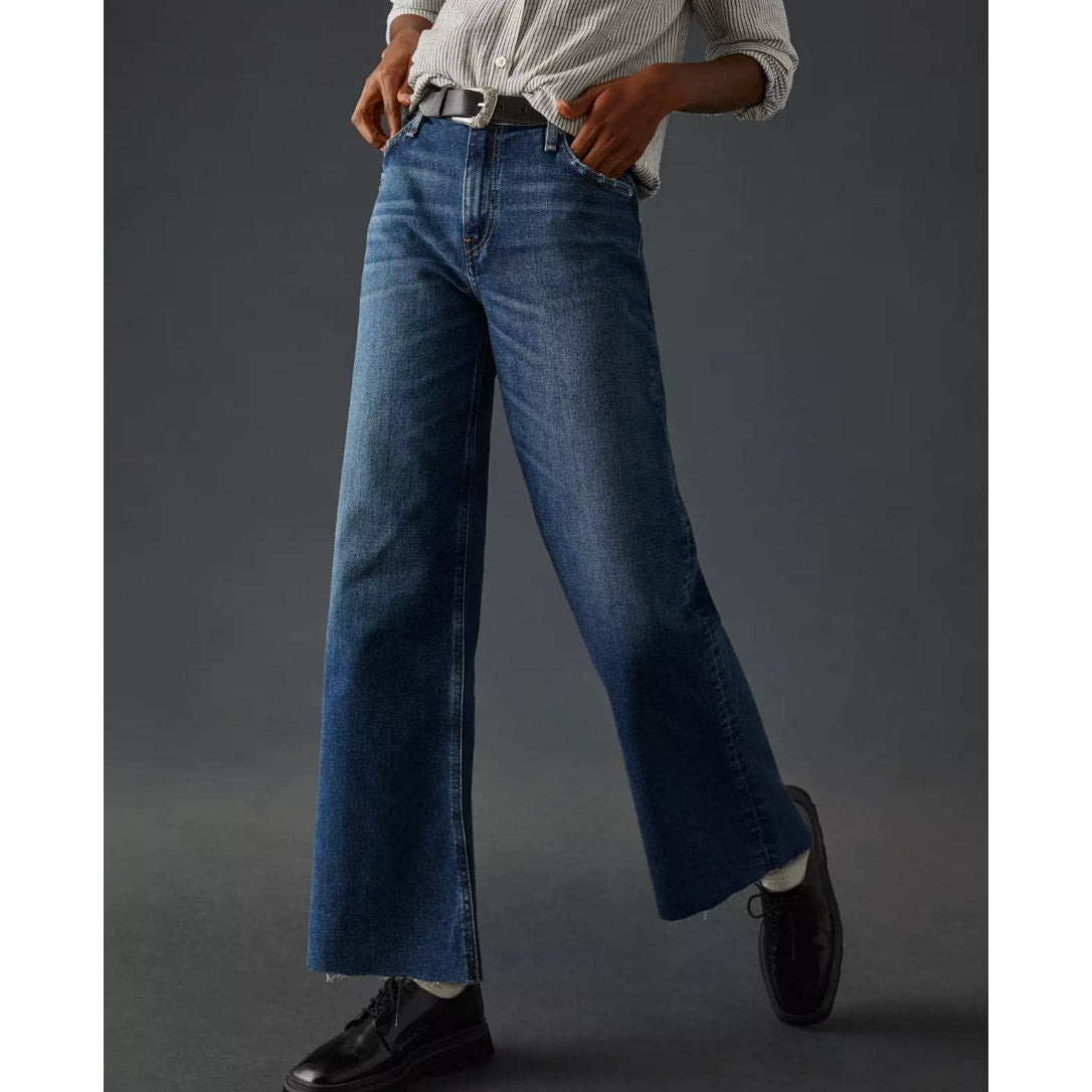 Hudson Rosie High Rise Wide Leg Button Fly Jeans Dark Wash Blue 27