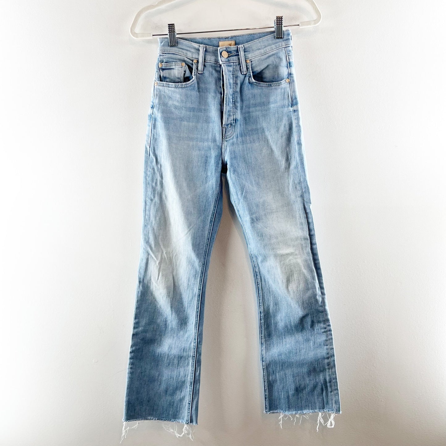 Mother The Tripper Ankle Fray Crop Boot Jeans Island Time Blue 24