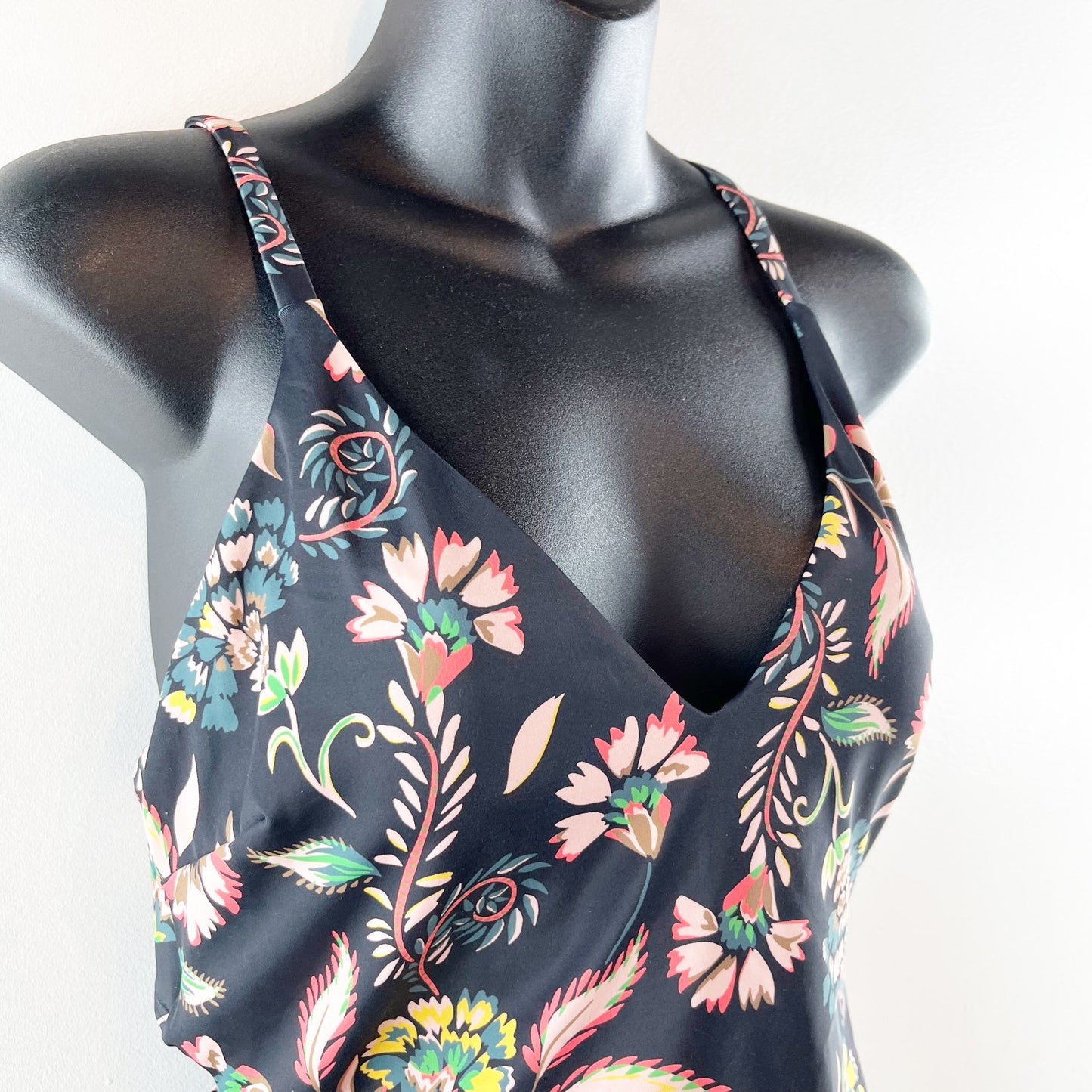 Boden Floral One Piece Low Strappy Back Swimsuit Black 6