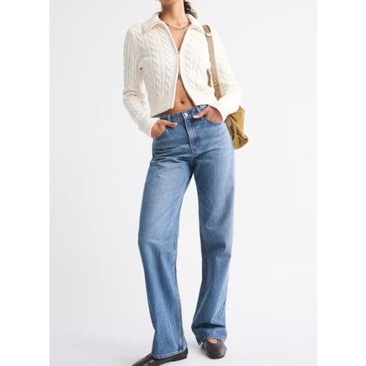 Abercrombie & Fitch The Loose High Rise Straight Leg Jeans Blue 10 Petite