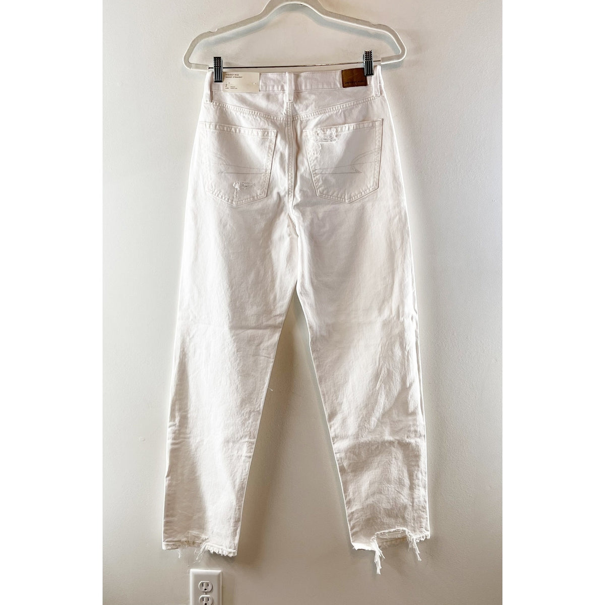 American Eagle Highest Rise Distressed Baggy Straight Leg Jeans White 2