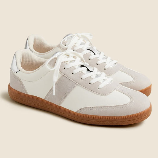 J. Crew Faux Suede Leather Low Top Field Sneakers Metallic Multi Cream Gray 8