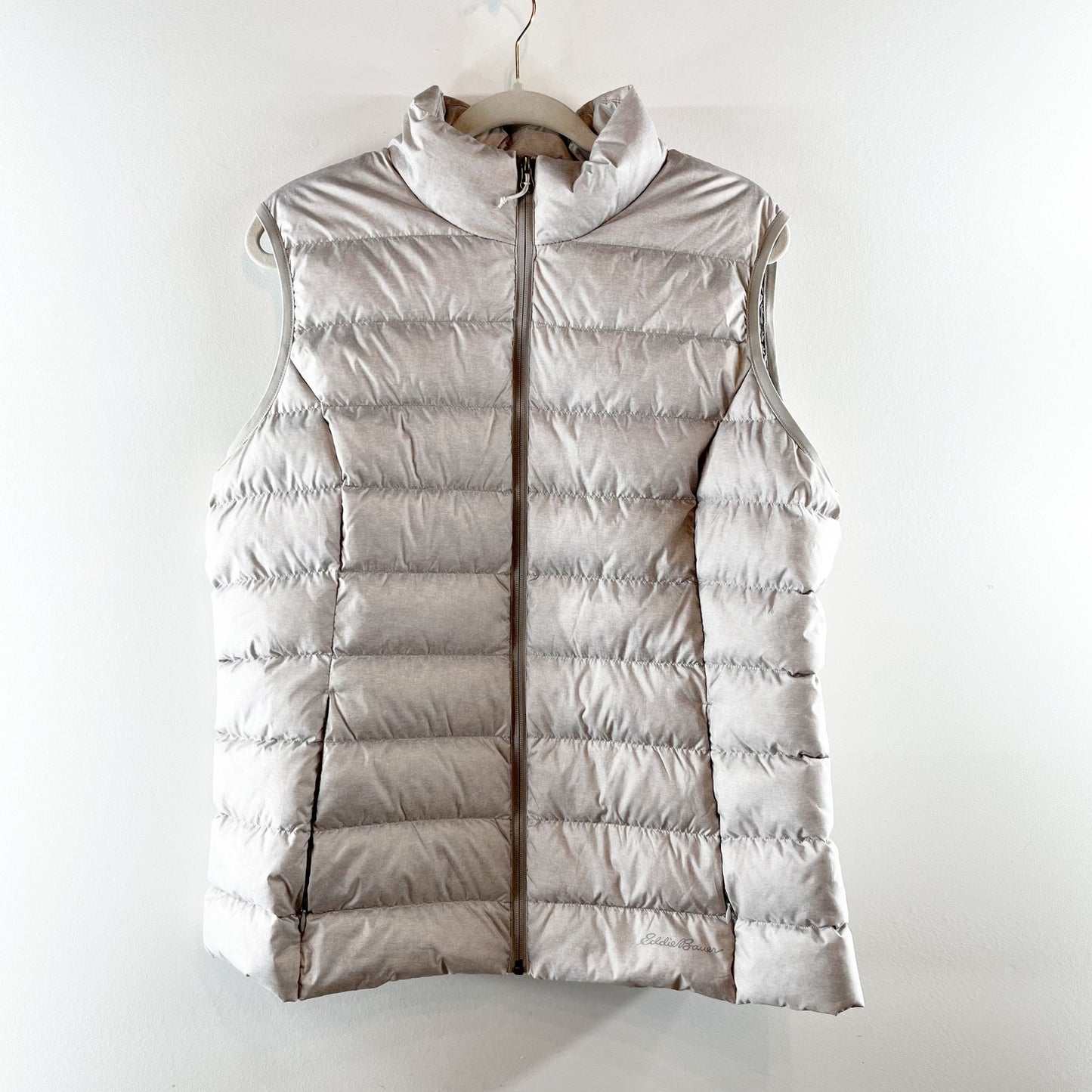 Eddie Bauer CirrusLite Full Zip Stand Collar Down Puffer Vest Light Gray XL