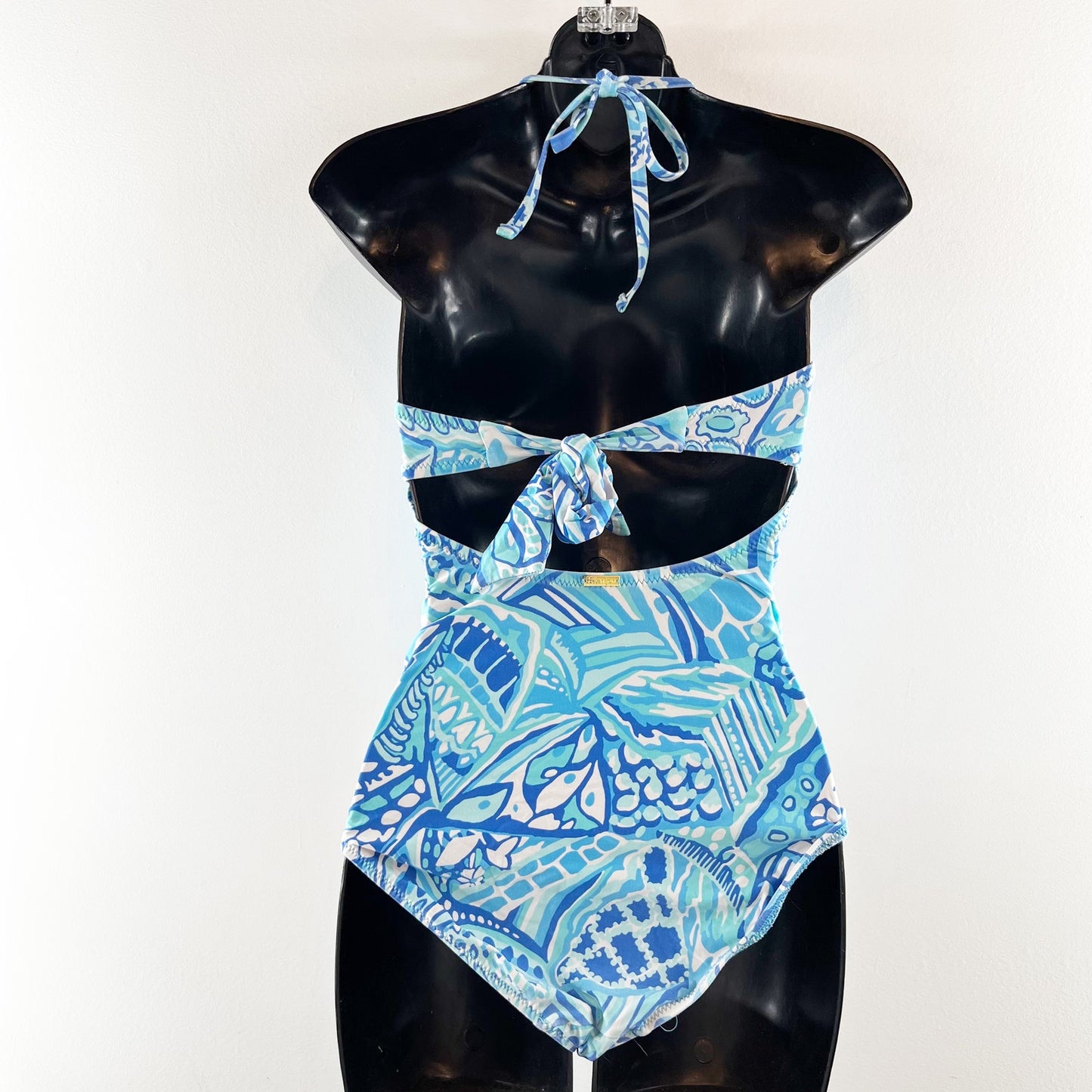 Helen Jon Removable Halter Strapless One Piece Ruched Bathing Suit Blue Grotto