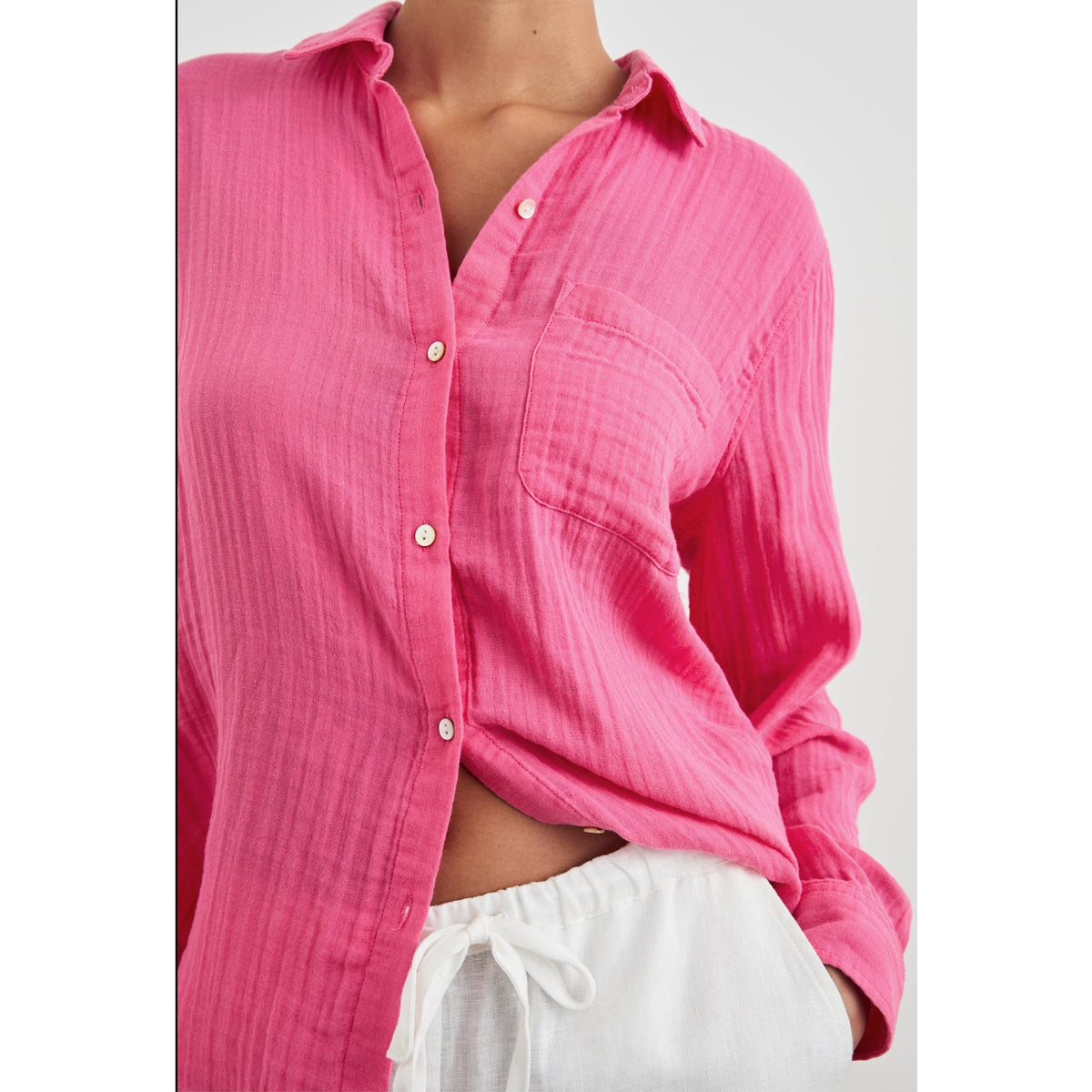 Uncharted Threads Long Sleeve Gauzy Cotton Button Down Shirt Pink Medium