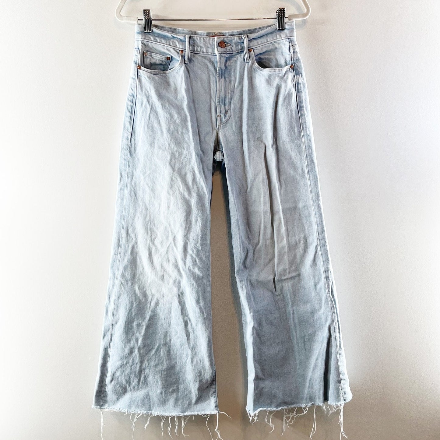 Mother The Twister Ankle Fray Wide Leg High Rise Jeans in Cowabunga Wash Blue 27