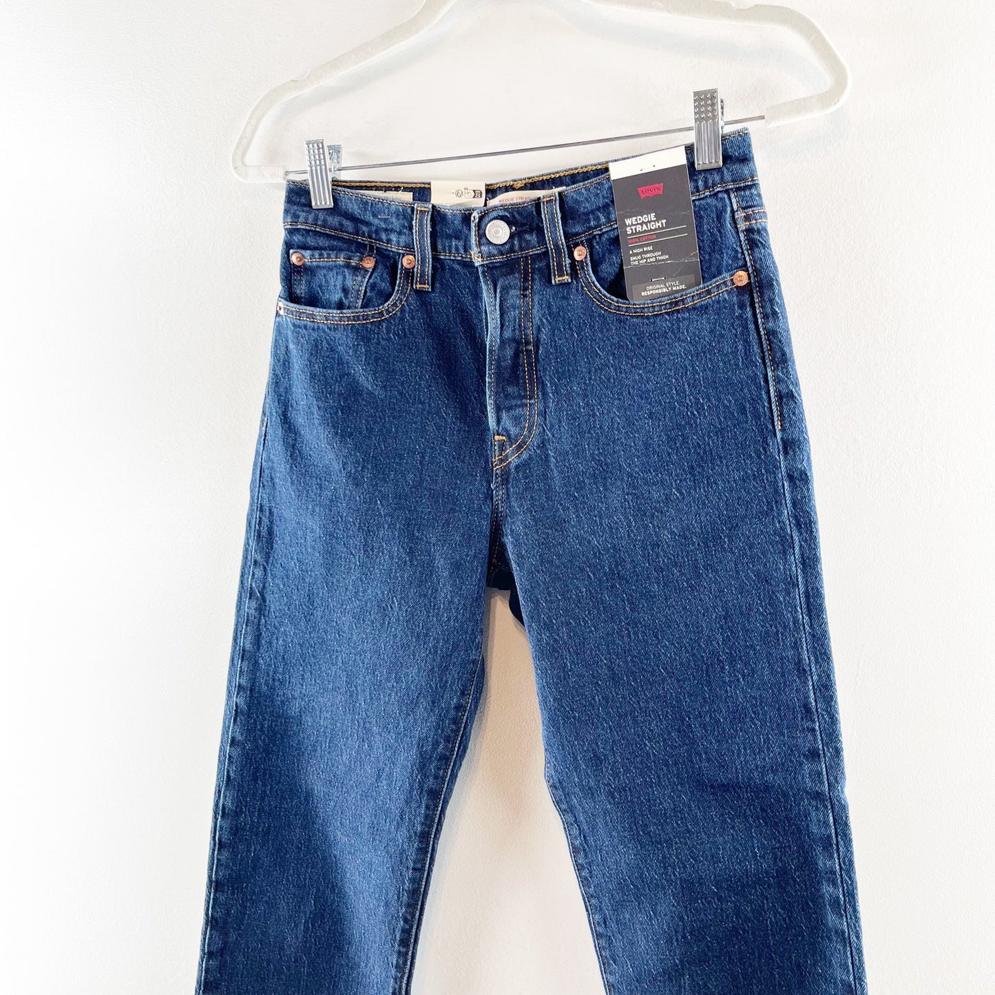 Levi's High Rise Button Fly Denim Wedgie Straight Jeans Salsa Dark Stone Blue 26