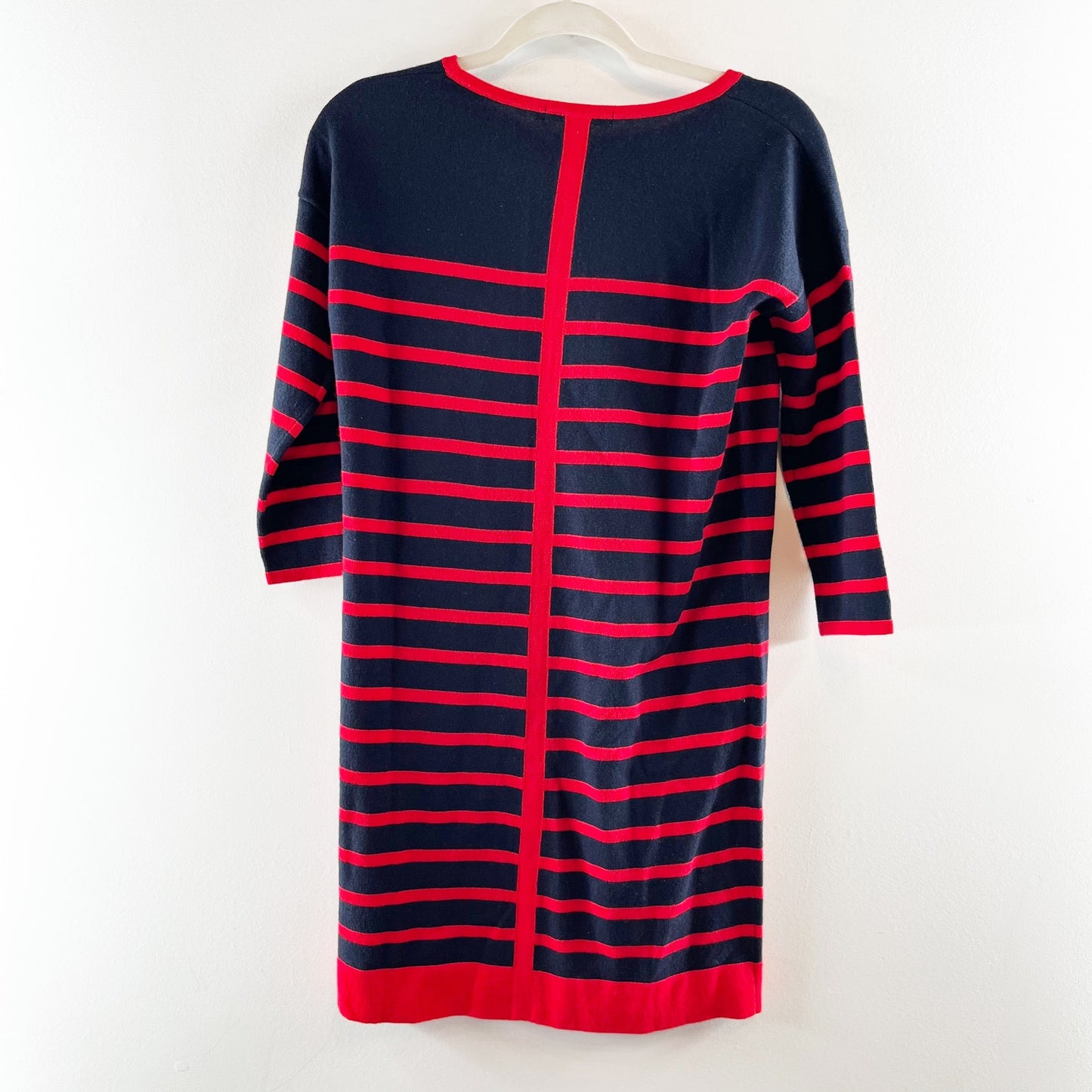 Boden Millie Striped 3/4 Sleeve Wool Blend Mini Shift Dress Red Navy Blue XS