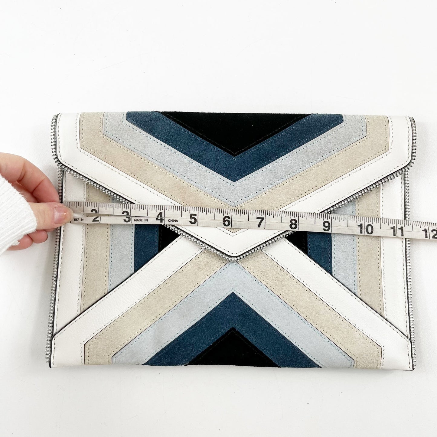 Rebecca Minkoff Chevron Square Suede Envelope Clutch White Blue