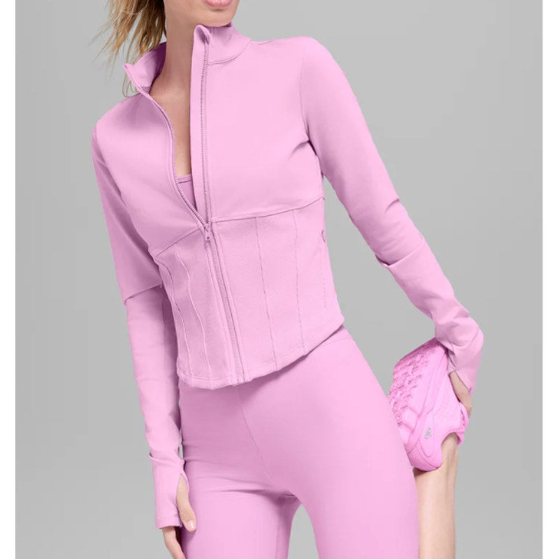 Alo Airbrush Corset Full Zip Long Sleeve Jacket in Candy Heart Pink Small