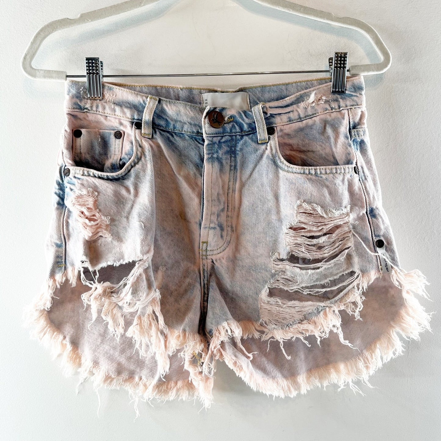 OneTeaspoon Pink Haze Outlaws Distressed Denim Jean Shorts Blue Pink 25