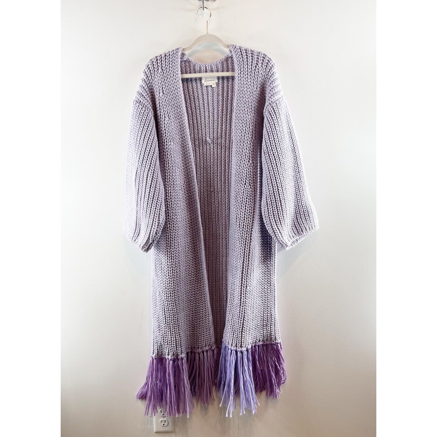 By Anthropologie Fringe Duster Kimono Cardigan Sweater Purple Lilac O/S NWT