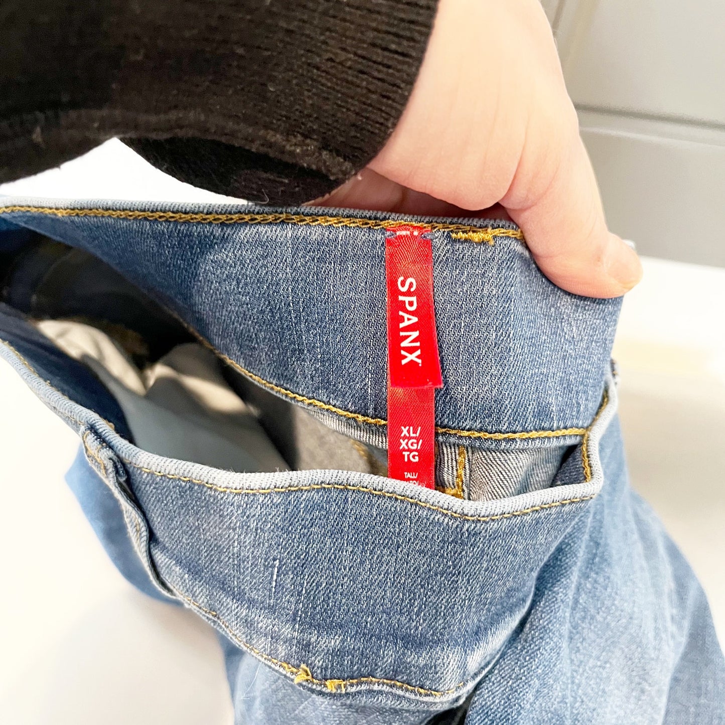 SPANX Seamed Front High Rise Wide Leg Stretch Jeans Blue XL