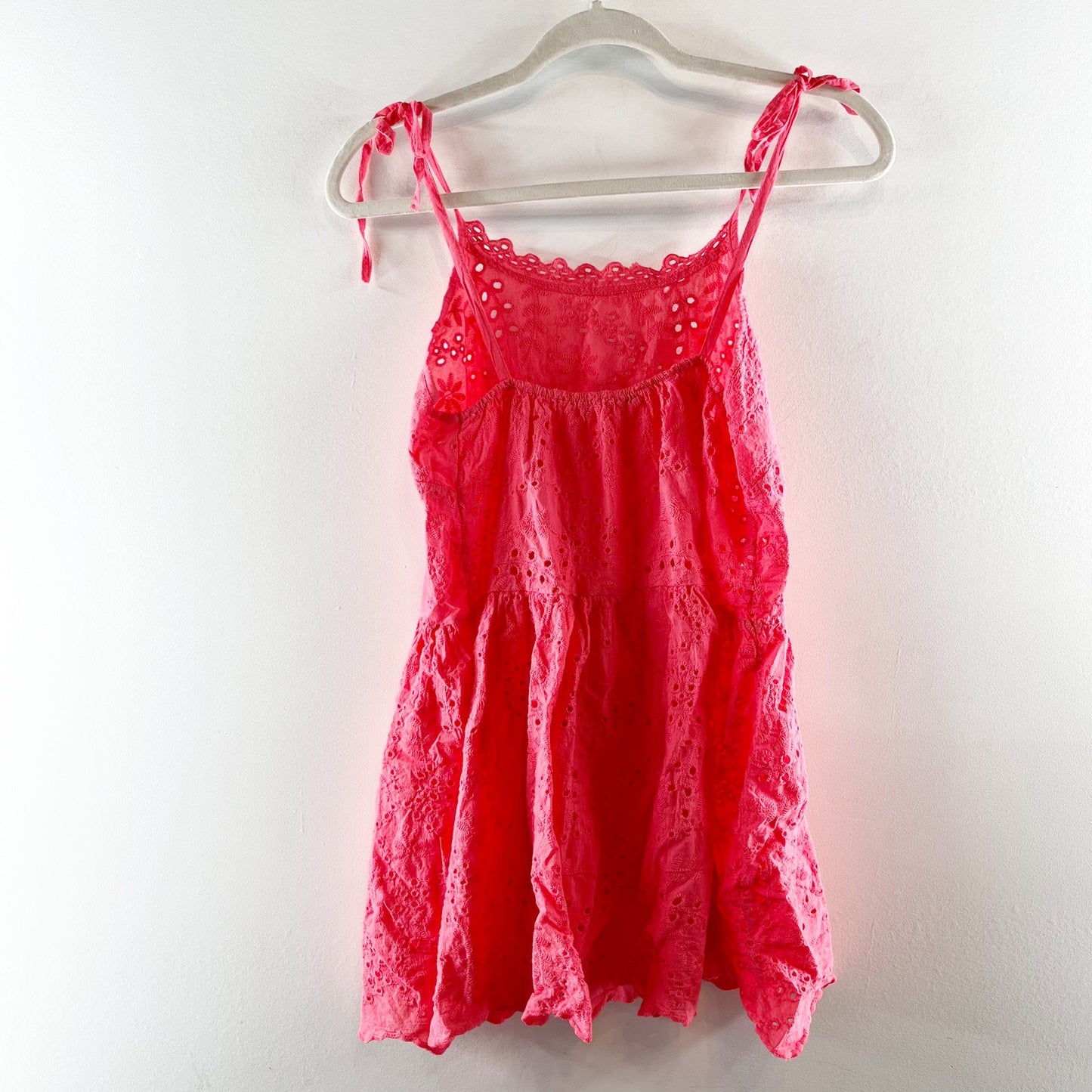 Valentina Naldi Cotton Eyelet Peplum Tie Shoulder Tank Top Coral Pink Large