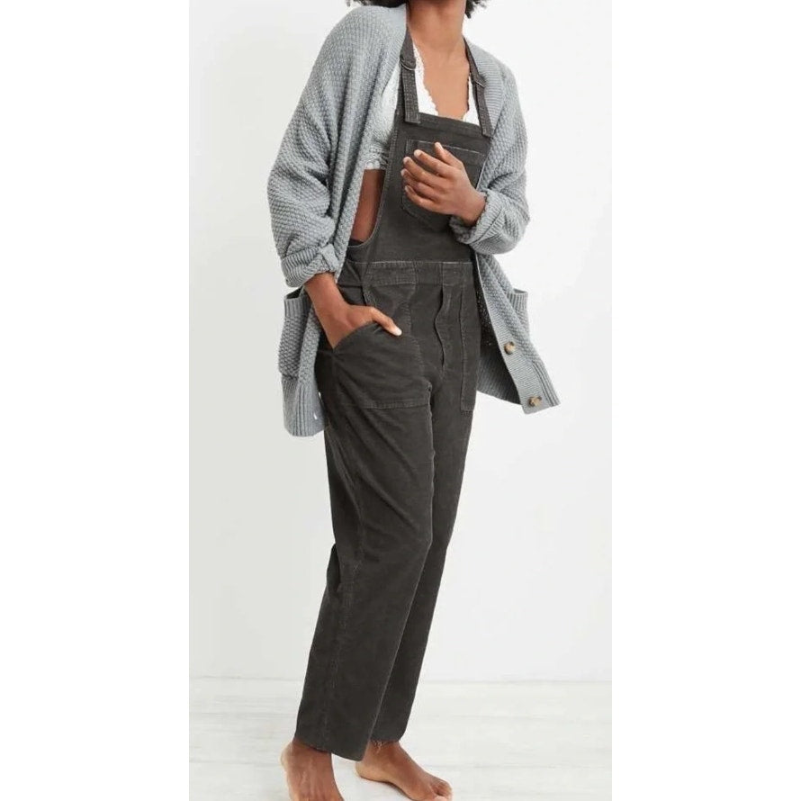 Aerie Work and Play Corduroy Bib Overalls Charcoal Gray XS