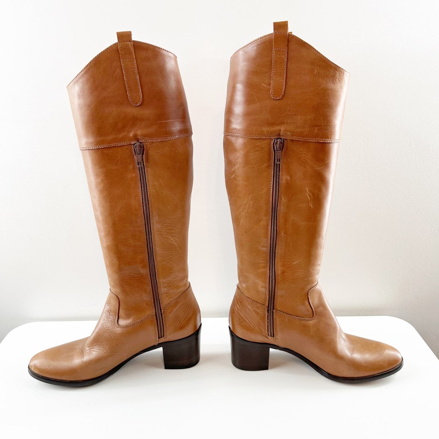 Charles David Braden Knee High Leather Western Riding Boots Cognac Brown 8