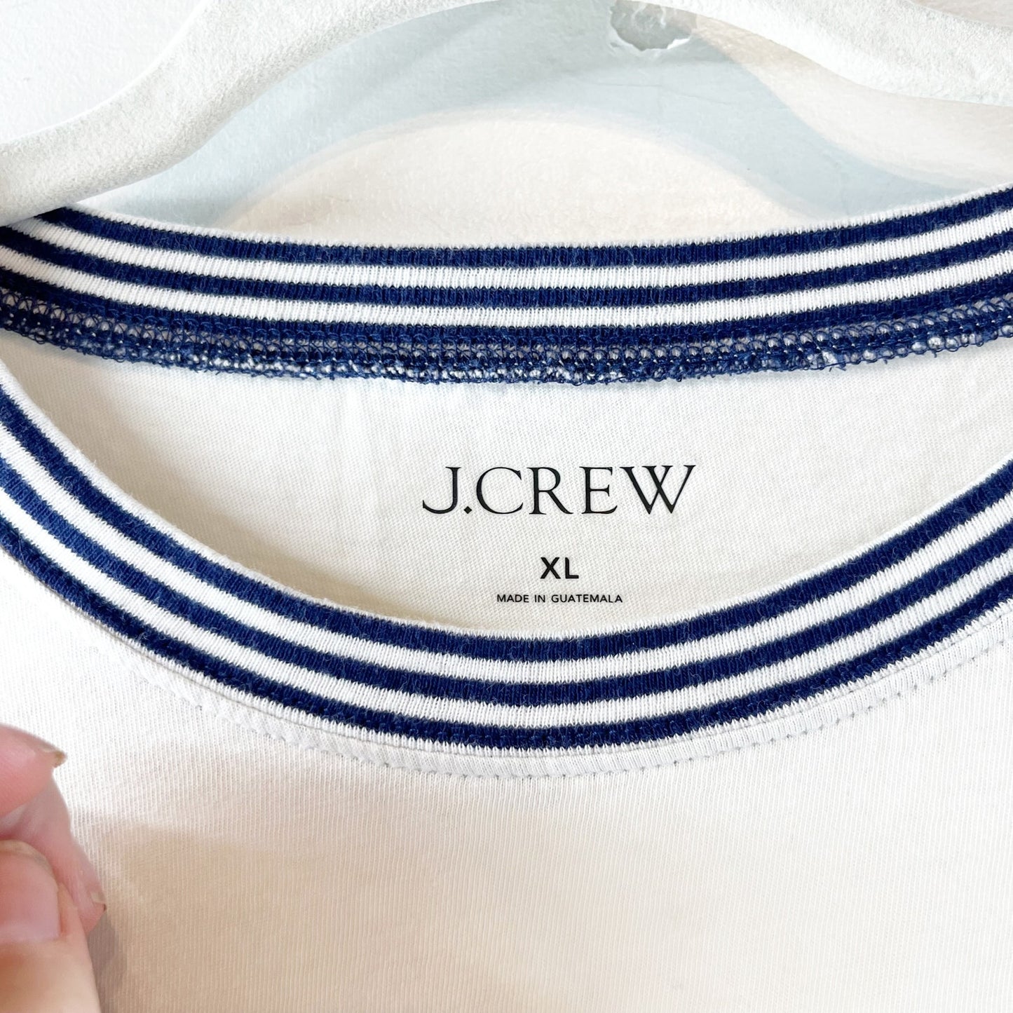 J. Crew Anchor Crest Short Sleeve T Shirt with Striped Trim Cream White XL