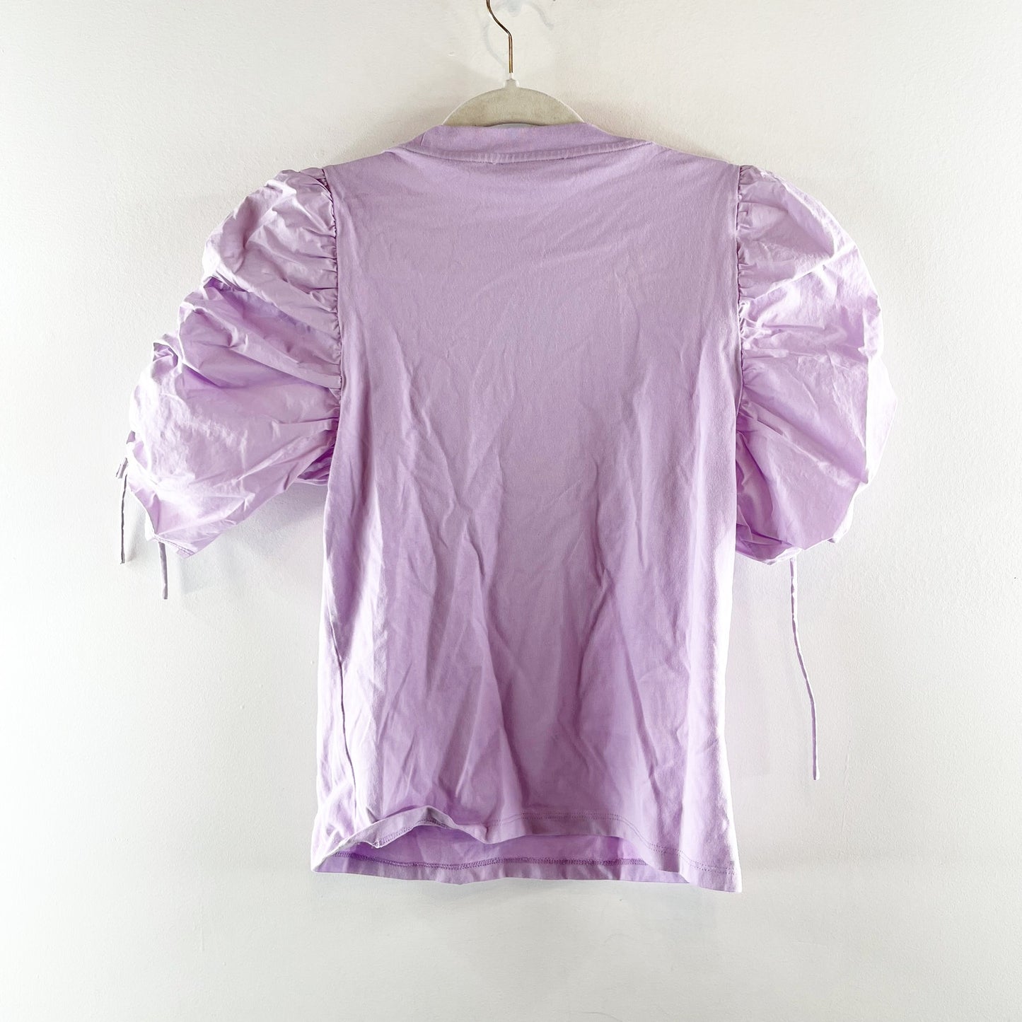 FRAME Organic Cotton Puff Ruched Short Sleeve Tee Shirt Top Lilac Purple XS