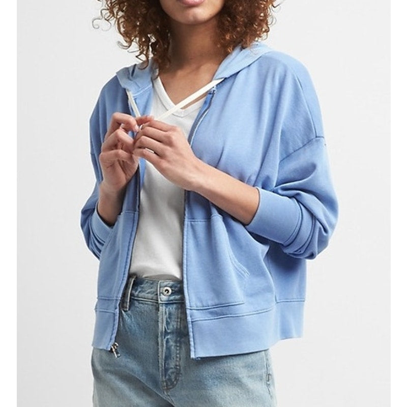 Gap Dolman Sleeve Kangaroo Pocket Cropped Full Zip Hoodie Bight Blue XS