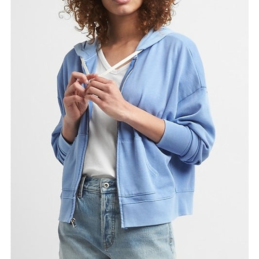 Gap Dolman Sleeve Kangaroo Pocket Cropped Full Zip Hoodie Bight Blue XS