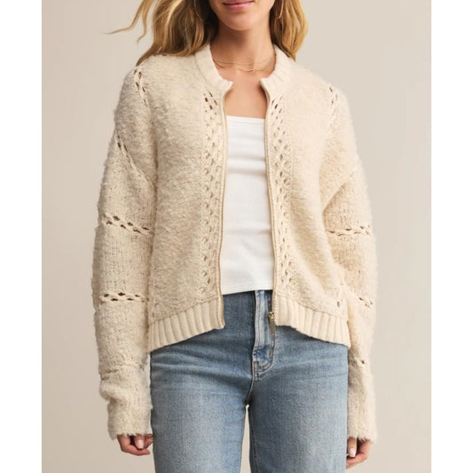 Z Supply Sundance Sweater Full Zip Jacket Cream Ivory Crystal Small