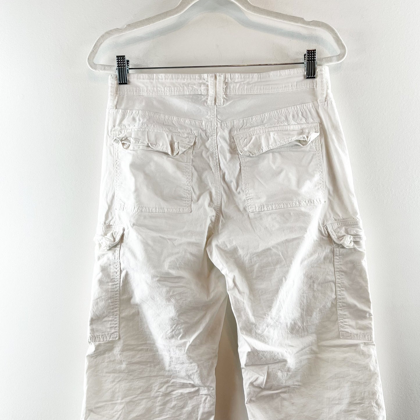 American Eagle Low Rise Cargo Baggy Wide Leg Flare Pants White 4