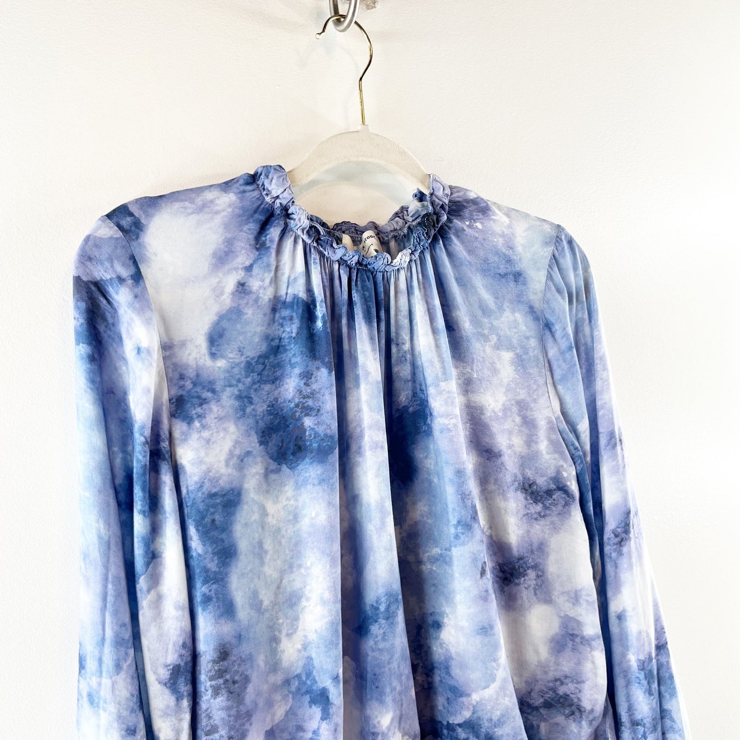 Cloth & Stone by Anthropologie Tie-Dye High Neck Blouse Top Blue Motif Medium