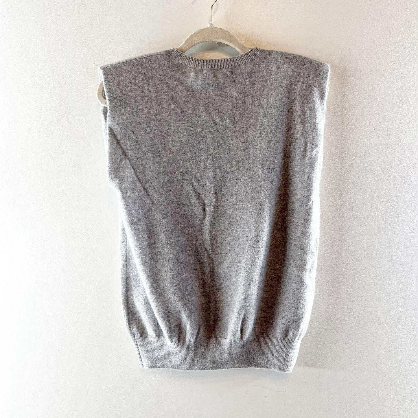 Banana Republic Cashmere Sleeveless Padded Shoulder Crew Neck Top Gray XS