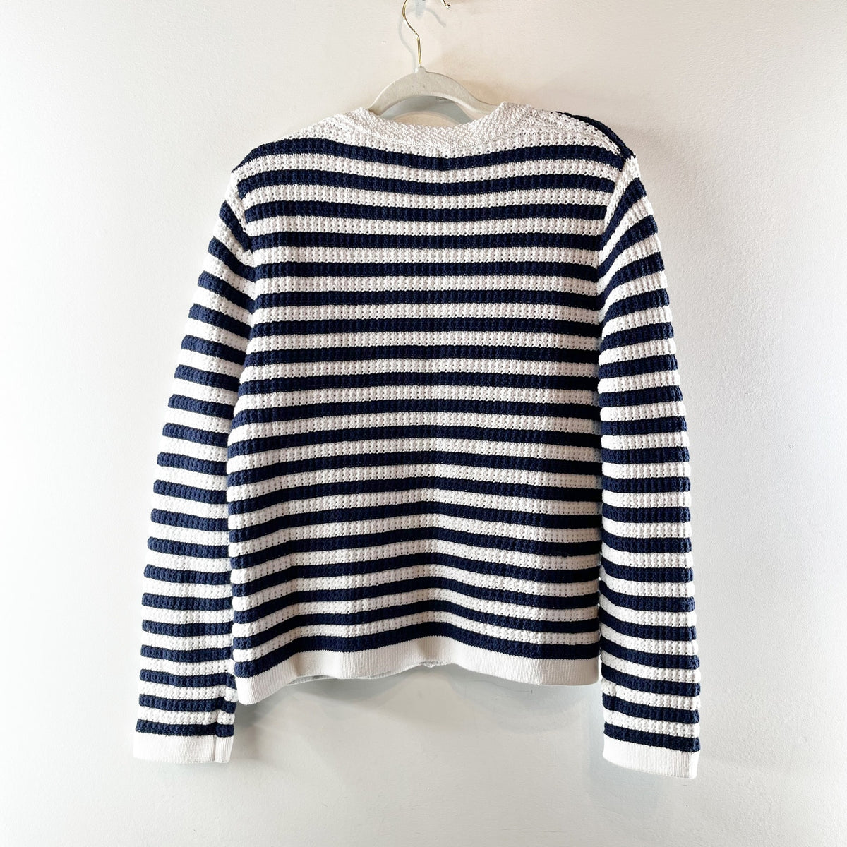 J. Crew Striped V-Neck Cardigan Sweater White Blue XL