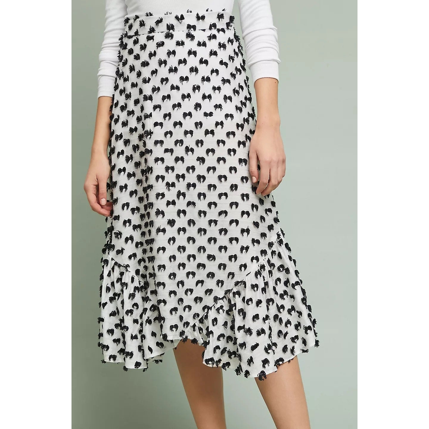 Anthropologie Eva Franco Mod Bow Embroidered Textured Midi Skirt White Black 4