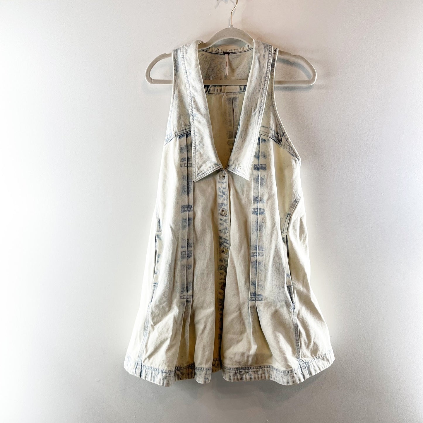 Free People Kate Denim Sleeveless Swing Mini Dress in Blue Icing Sugar Small