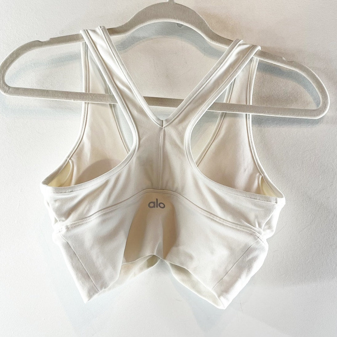 Alo Yoga Wild Thing Airbrush V-Neck Ruched Sports Bra White XS