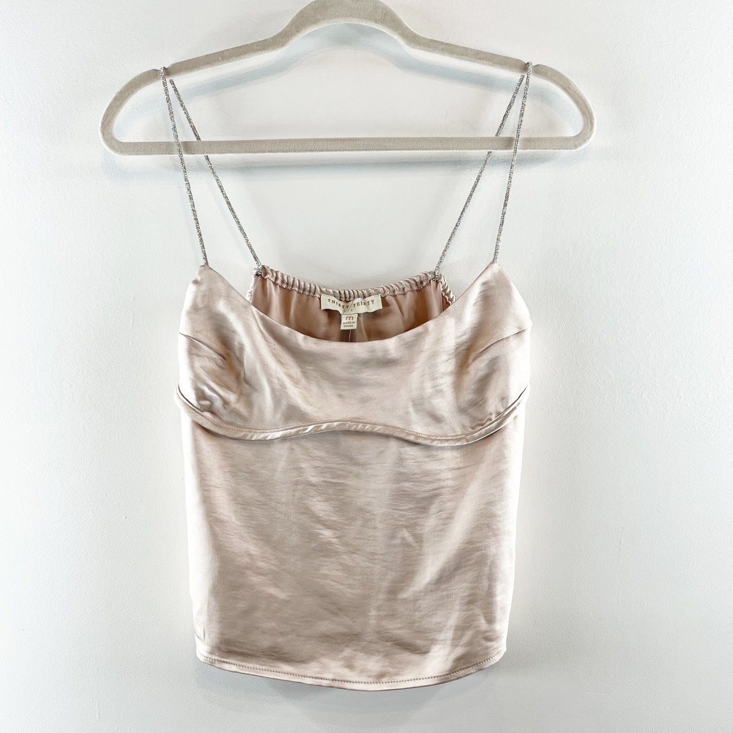 Thirty Thirty Rhinestone Strap Crop Cami Tank Top Champagne Beige Medium