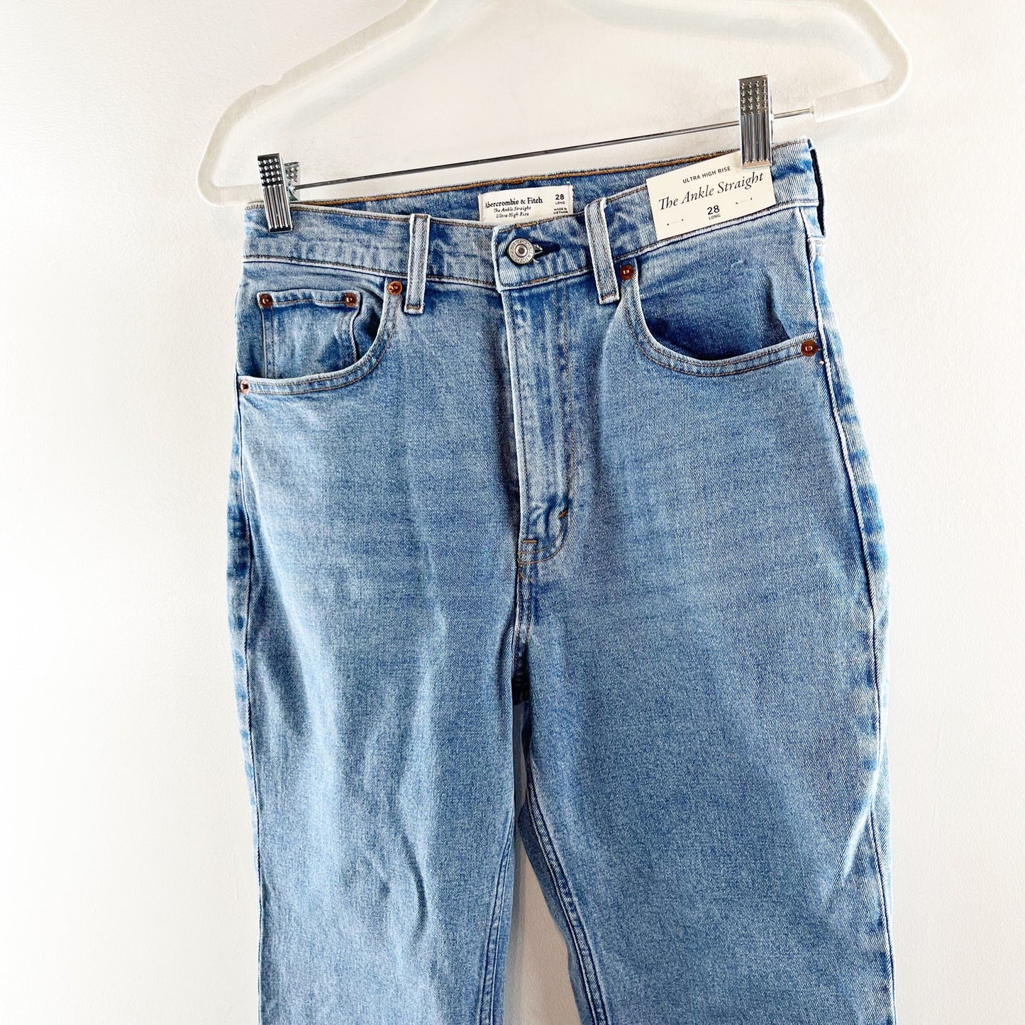 Abercrombie & Fitch Ultra High Rise Denim Ankle Straight Jeans Blue 28 Long