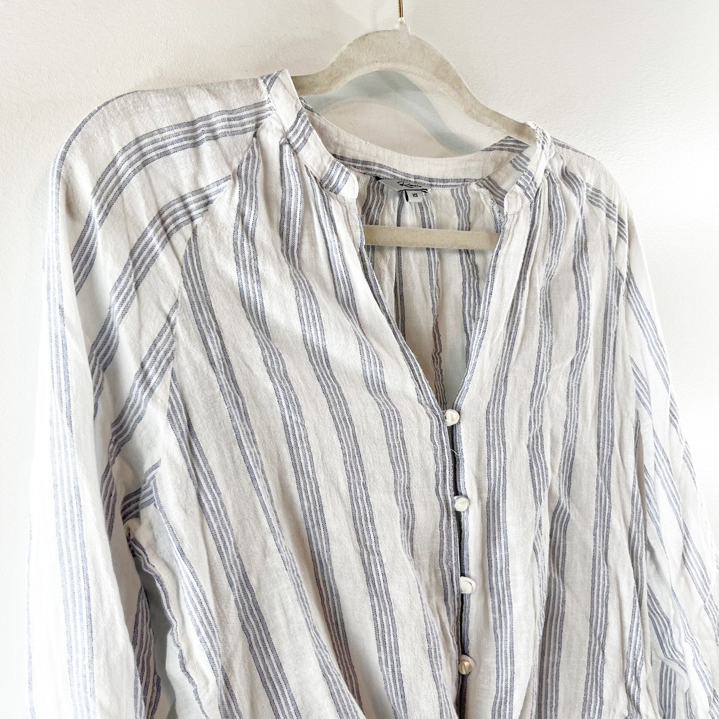 Rails Marti Long Sleeve Button Up Top Shirt Cayman Stripe White Blue XS