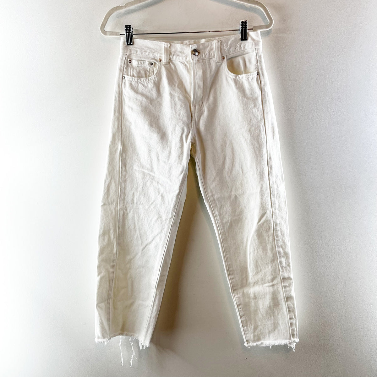 Madewell Pieced Rigid Denim Raw Hem Barrel-Leg Ankle Jeans Tile White Petite 25
