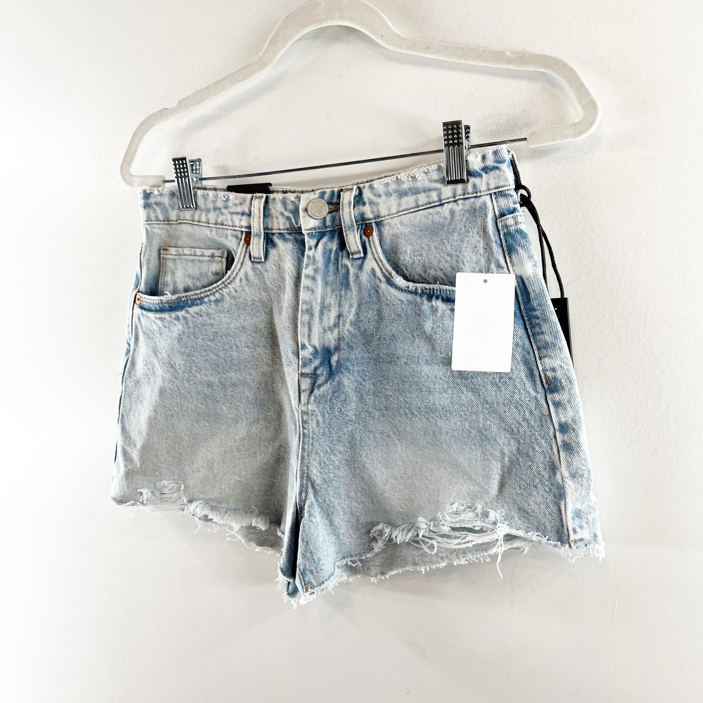 Blank NYC The Reeve Ultra High Rise Jean Distressed Cutoff Shorts Blue 27