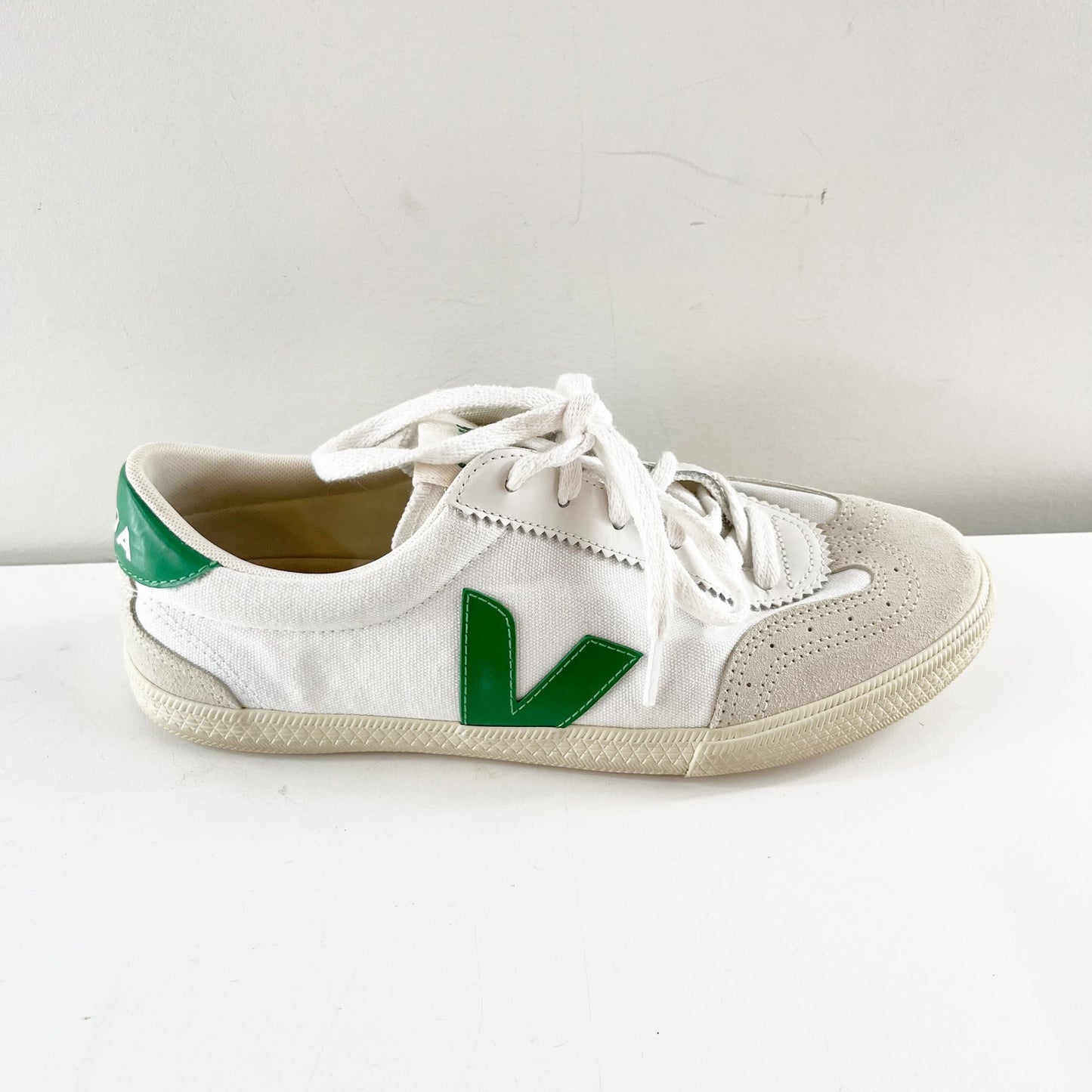 Veja Volley Suede Leather Low Top Canvas Sneakers White Emeraude Green 9