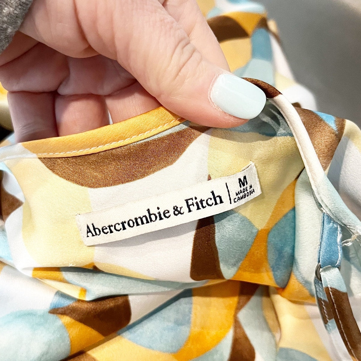 Abercrombie & Fitch Satin Printed Midi Slip Dress Cream Multi Medium