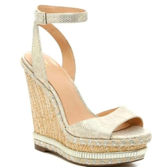 JLO Jennifer Lopez Ondra Wedge Heel Shoes Espadrille Sandals Gold 7.5