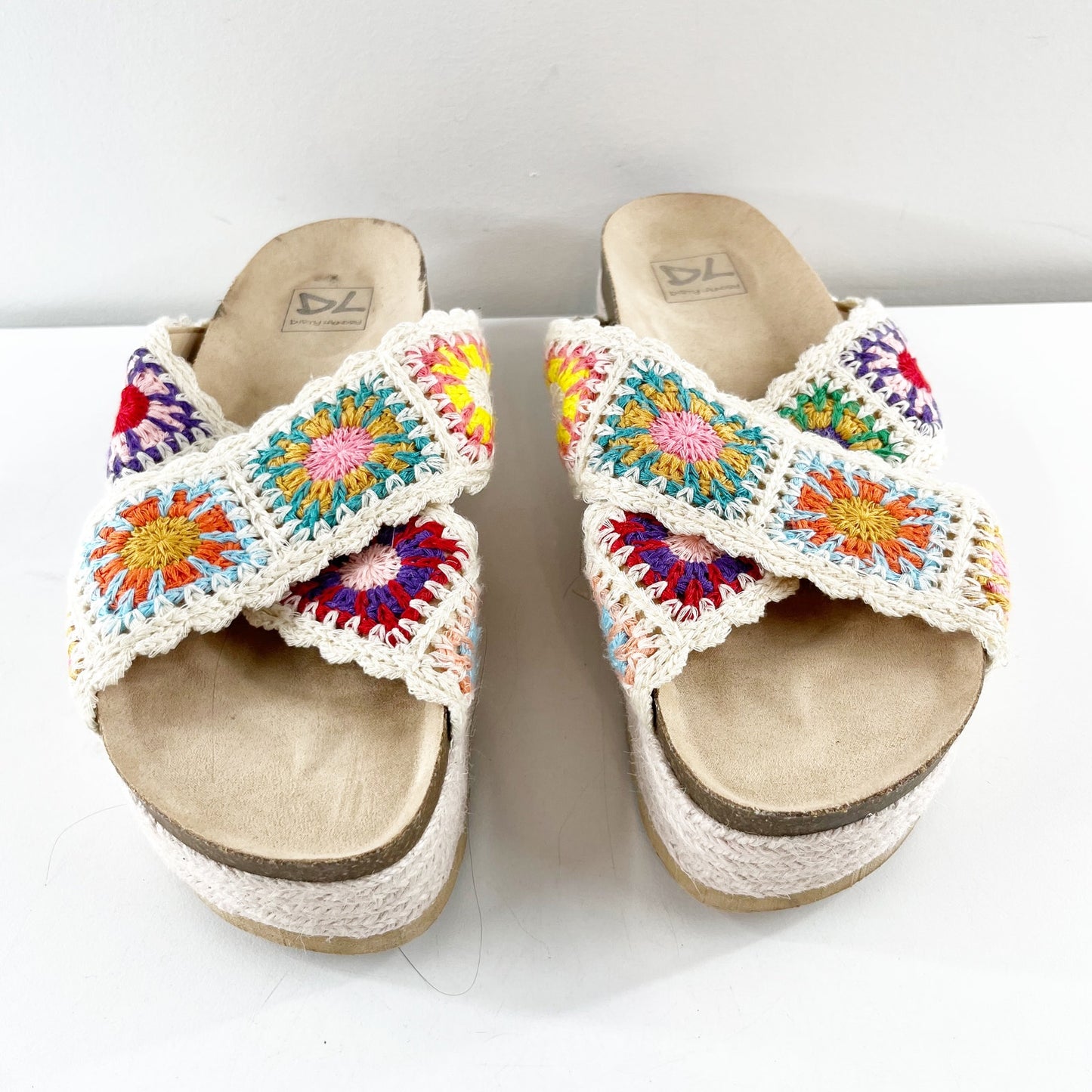 Dirty Laundry Slide Criss Cross Espadrille Granny Square Crochet Sandals 8
