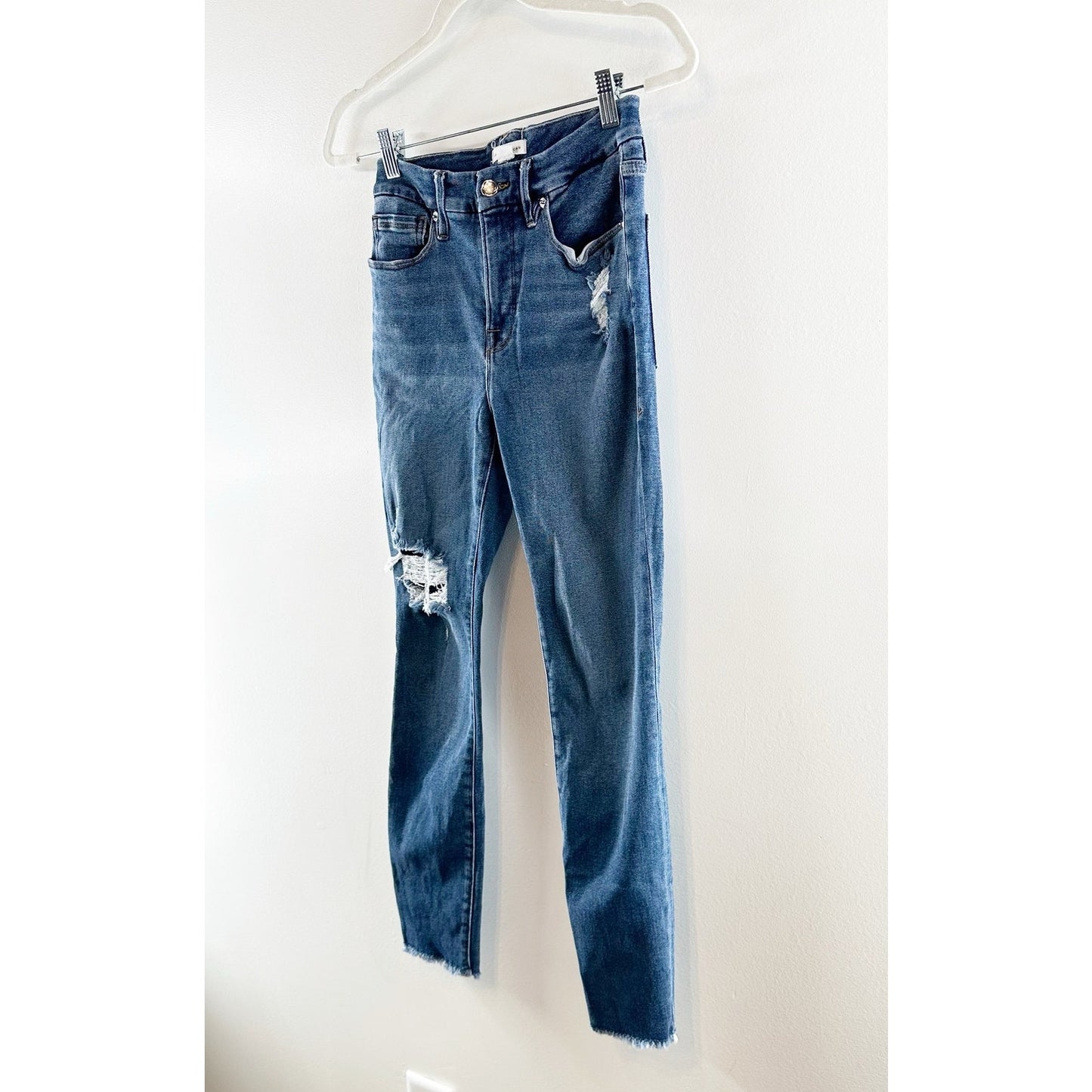 Good American Good Legs High Waisted Distressed Denim Skinny Jeans Blue 2 / 26