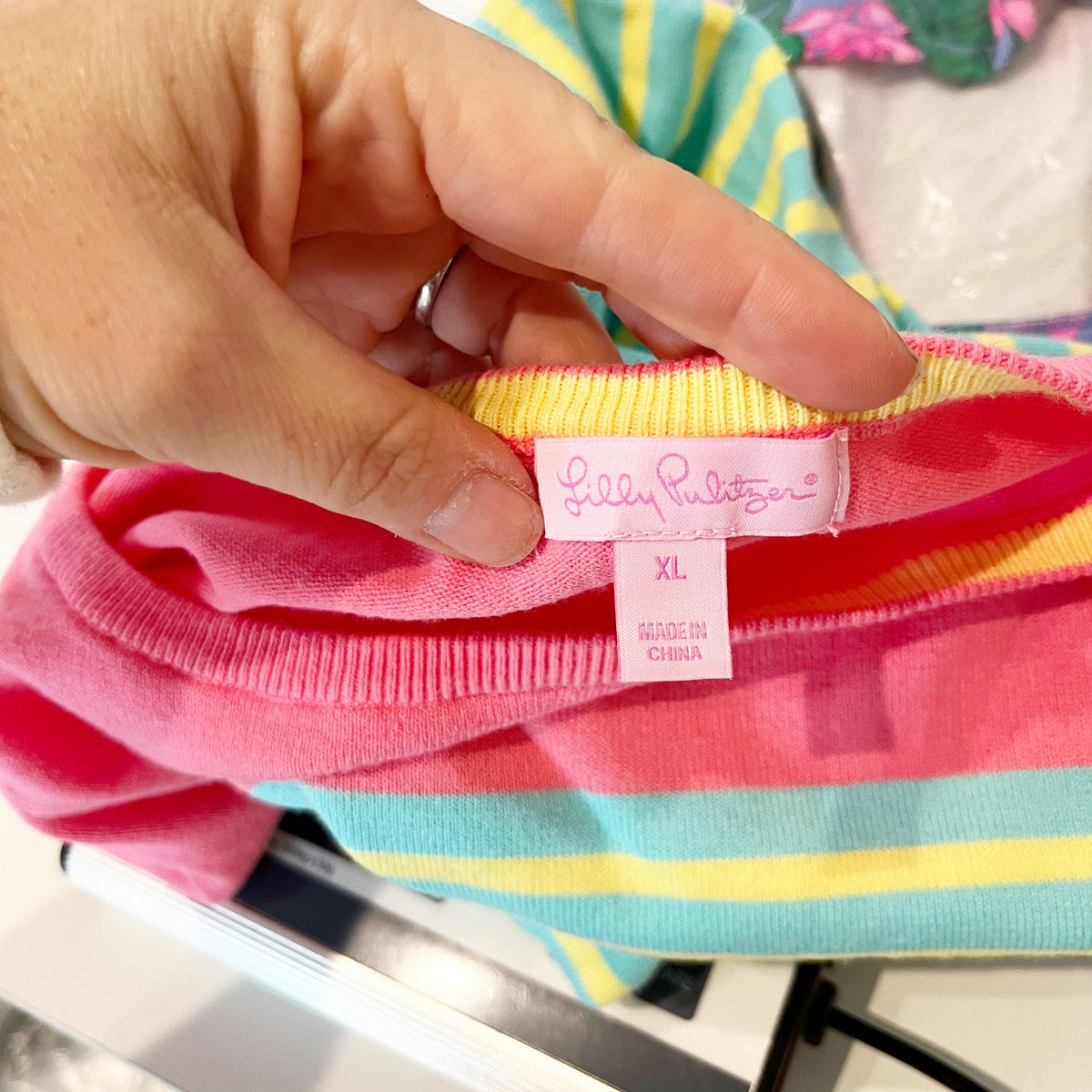 Lilly Pulitzer Maria Striped Long Sleeve Boat Neck Sweater Top Green Pink XL