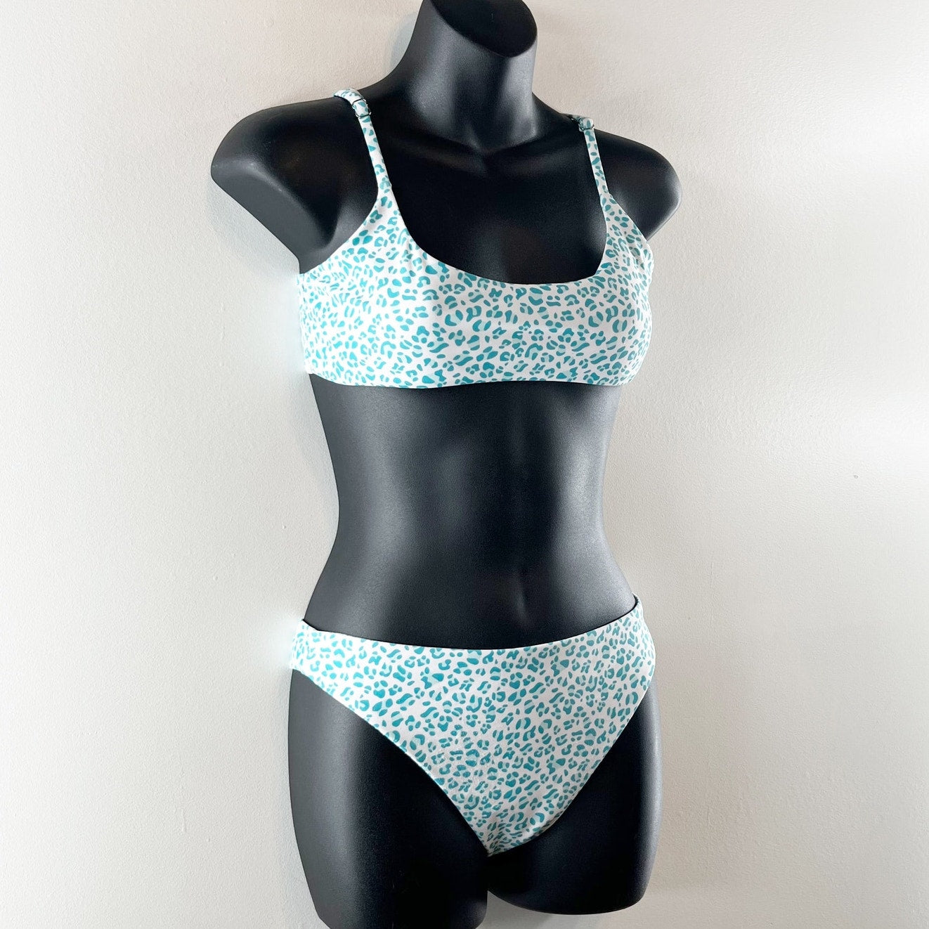 SHEIN Cheetah Print Bikini Set with Matching Coverup Skirt Blue White Small