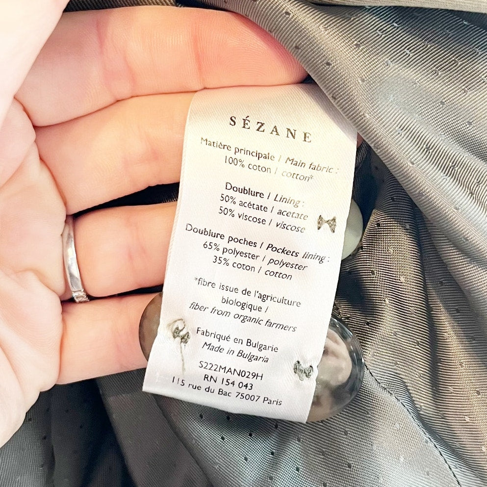 Sezane Midi Long Sleeve Belted Trench Coat Olive Green XS