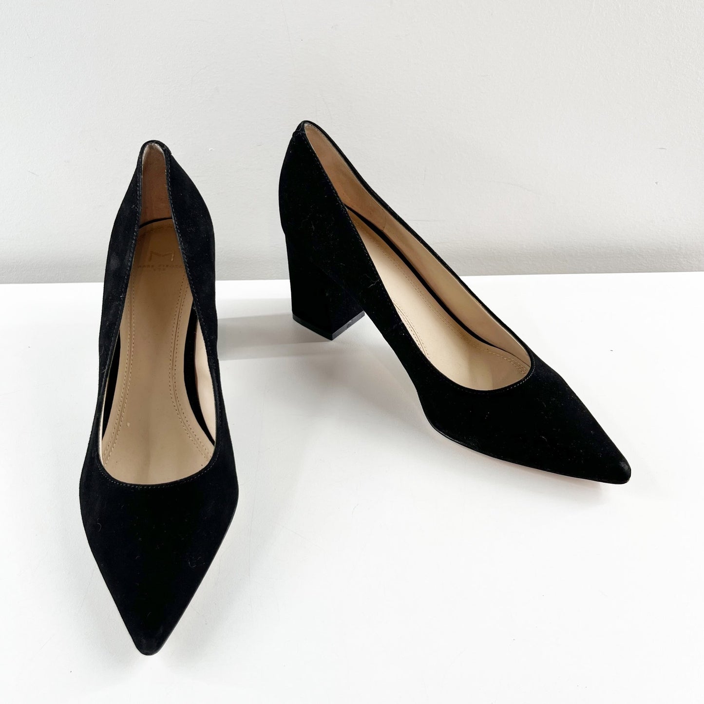 Marc Fisher Zala Pointed Toe Suede Block Heel Pumps Black 7
