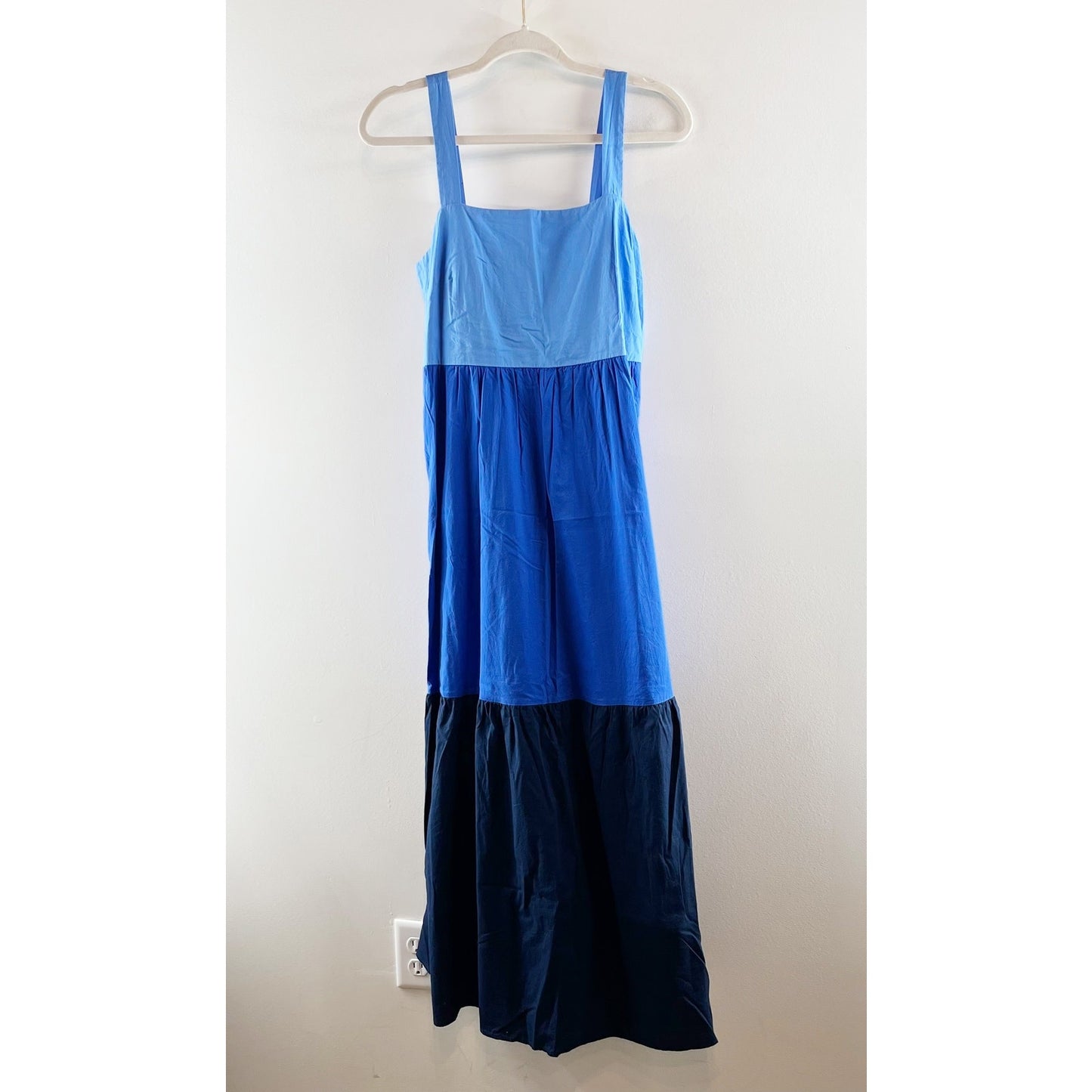 LOFT Colorblock Tiered Cotton Maxi Dress Blue Small