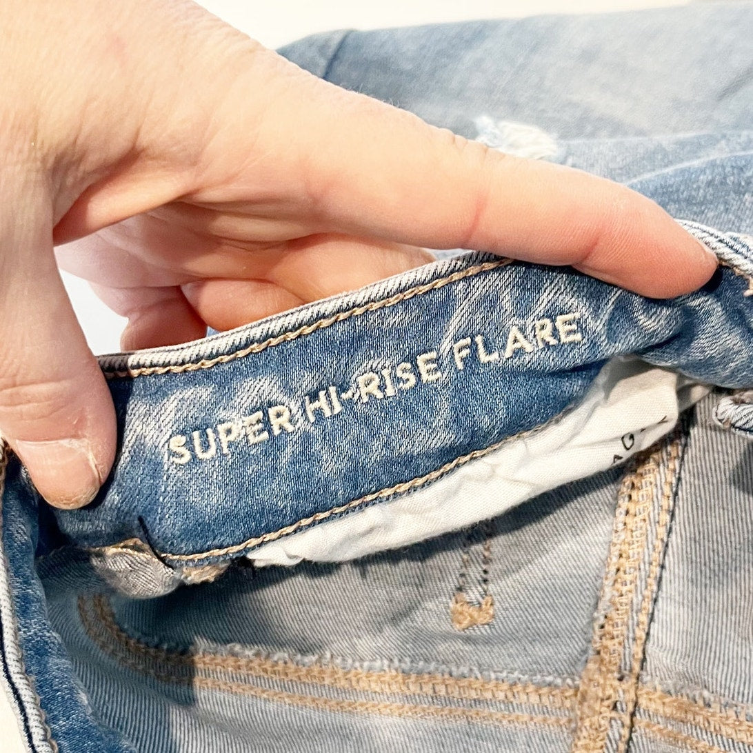 American Eagle Super Hi Rise Distressed Stretch Flare Jeans Blue 4