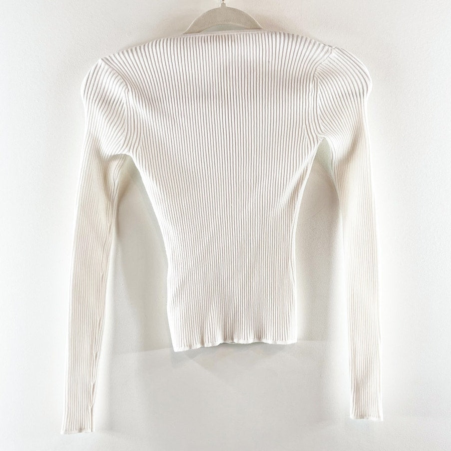 Ramy Brook Twist Detail Cut Out Long Sleeve Fitted Knit Sweater White XXS